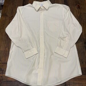 Brooks Brothers 1818 Regent Shirt Mens 17.5 32/33 Yellow Blue Stripe Non-Iron